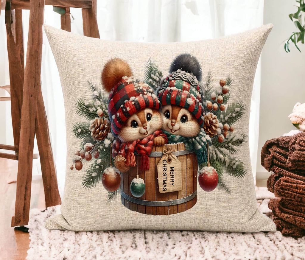 Custom Christmas Chipmunk Pillow | Cozy Holiday Throw Cushion with Adorable Winter Scene - Personalized Kreation