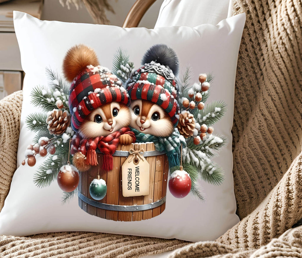 Custom Christmas Chipmunk Pillow | Cozy Holiday Throw Cushion with Adorable Winter Scene - Personalized Kreation
