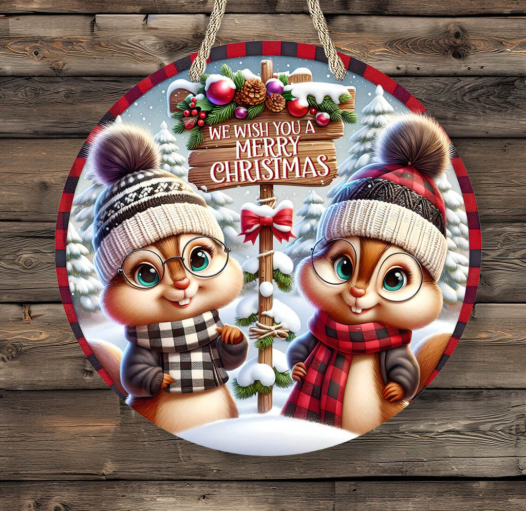 Personalized Chipmunk Christmas Sign | Cute Woodland Holiday Door Hanger | Rustic Winter Farmhouse Decor - Personalized Kreation