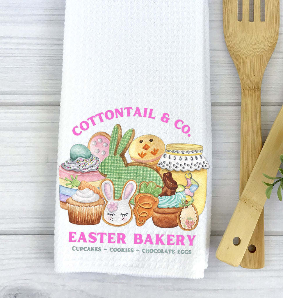 Easter Kitchen Towel - Cottontail Bakery Tea Towel - Spring Decor with Bunny and Bakery - Farmhouse Easter Gift - Cute Cupcake Dish Towel - Personalized Kreation