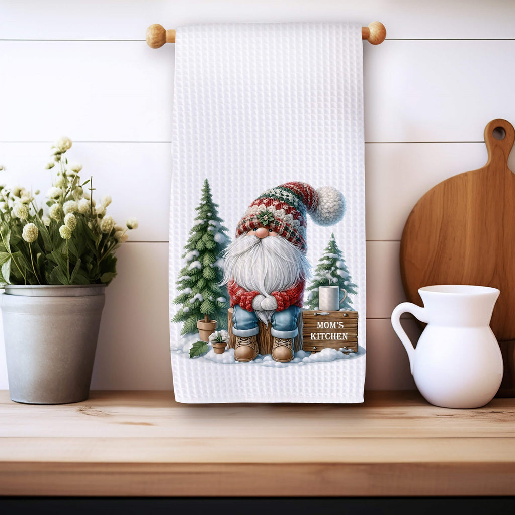 Personalized Christmas Gnome Holiday Kitchen Towel - Rustic Gnome Holiday Dish Towel