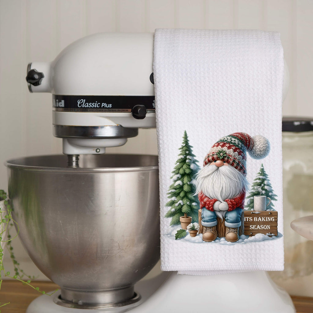 Personalized Christmas Gnome Holiday Kitchen Towel - Rustic Gnome Holiday Dish Towel