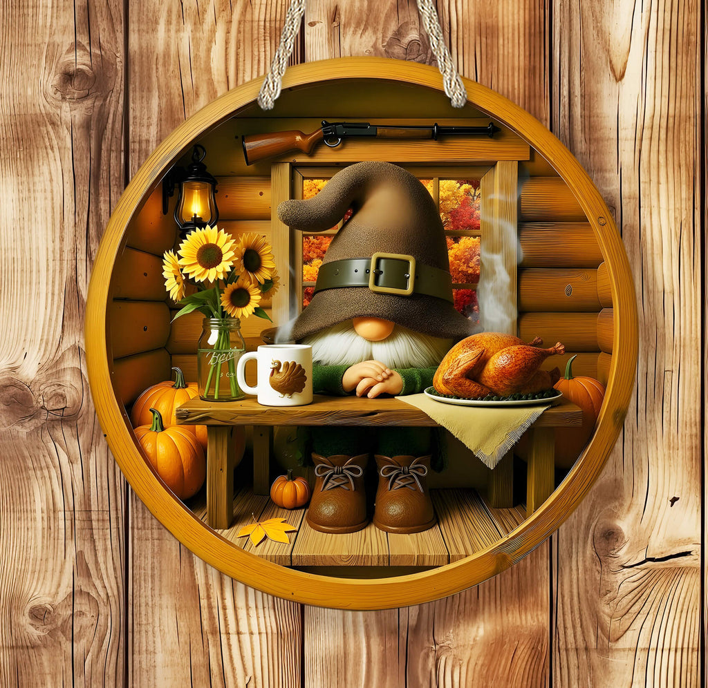 Personalized Thanksgiving Gnome Sign | Rustic Autumn Door or Wall Décor | Custom Name Harvest Sign (Copy) - Personalized Kreation