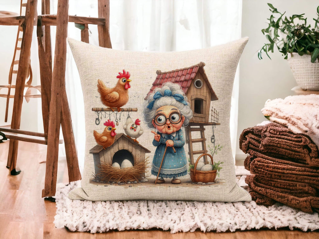 Whimsical Chicken Throw Pillow Cover - Chicken Home Décor - Chicken Lover Gift - Funny Chicken Pillow - Personalized Kreation LLC