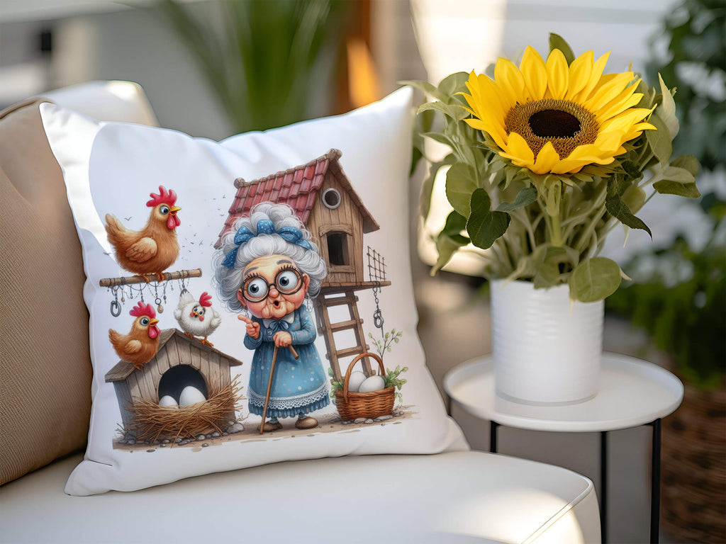 Whimsical Chicken Throw Pillow Cover - Chicken Home Décor - Chicken Lover Gift - Funny Chicken Pillow - Personalized Kreation LLC