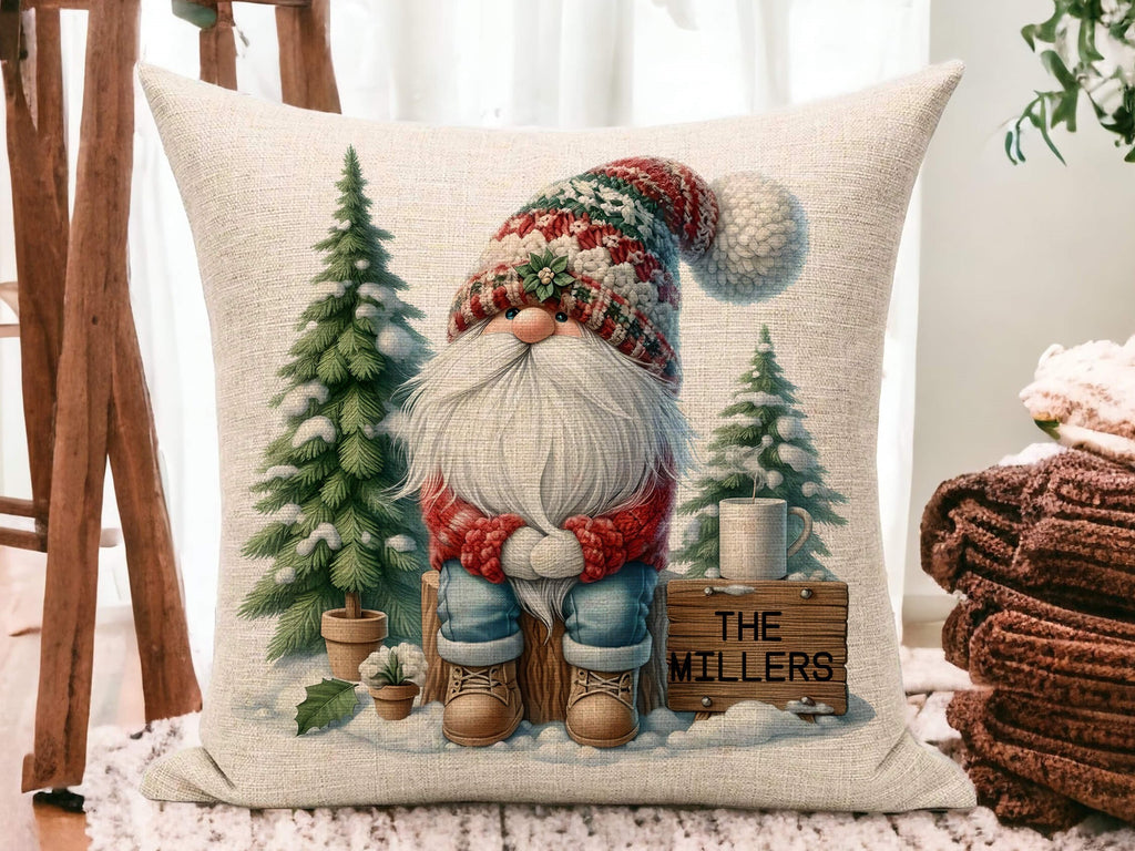 Personalized Winter Gnome Pillow | Holiday Gnome Pillow Cover | Winter Gift