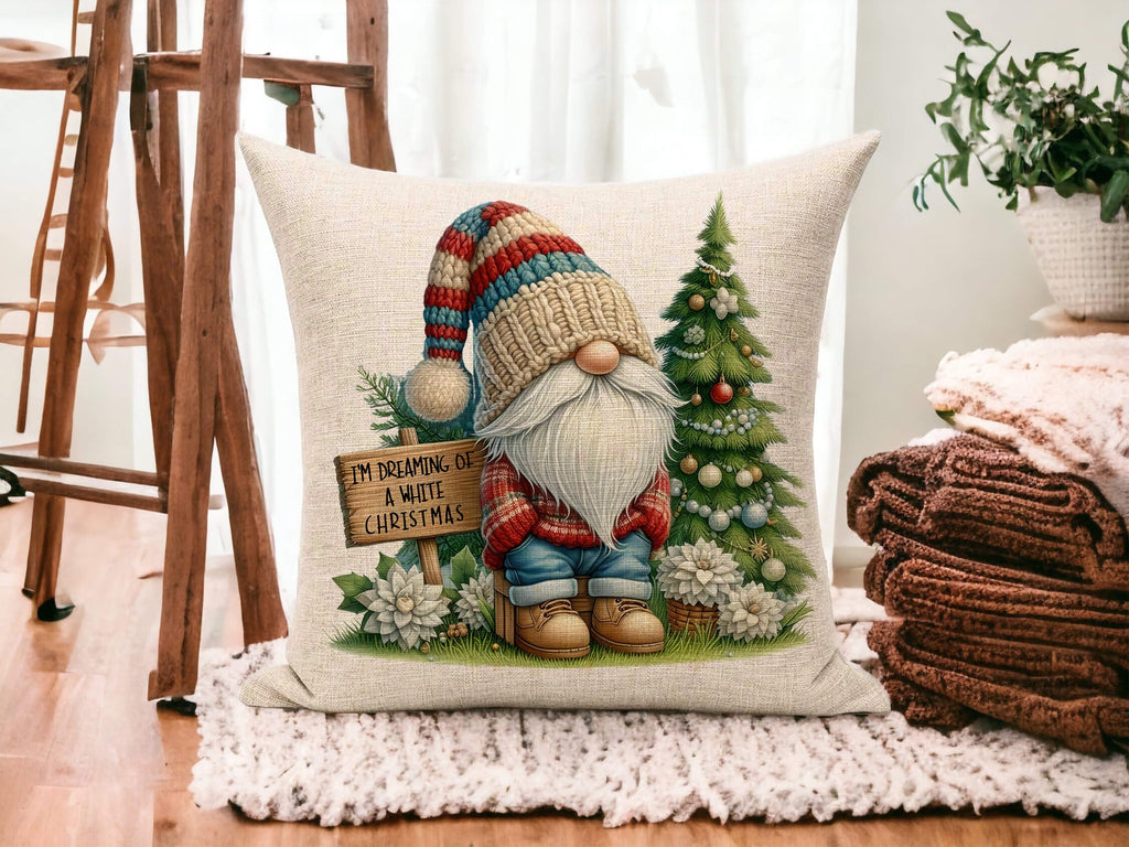 Cute Winter Holiday Gnome Pillow | Christmas Gnome Pillow Cover