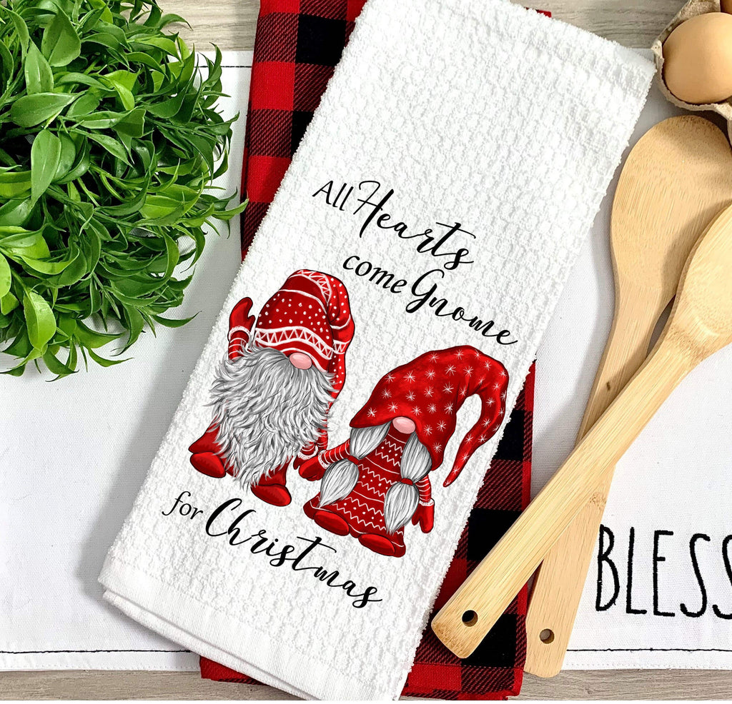 Gnome Christmas Kitchen Towels | All Hearts Come  For Christmas Gnome | Gnome Couple Dishcloth