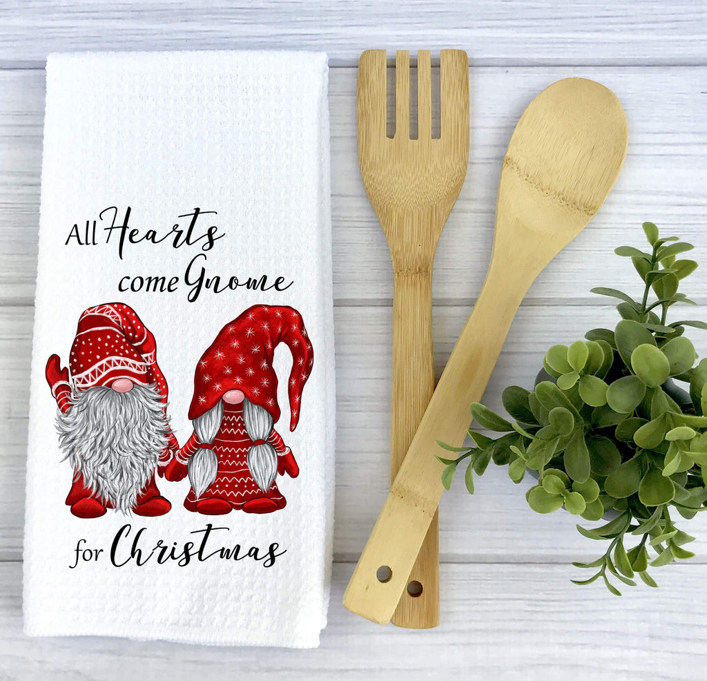 Gnome Christmas Kitchen Towels | All Hearts Come  For Christmas Gnome | Gnome Couple Dishcloth