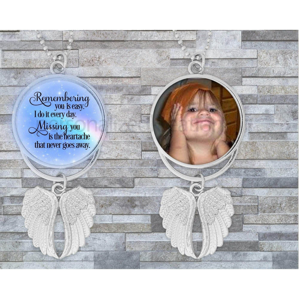 personalizedkreation Car Charm Remembering Quote Angel Wing Photo Memorial Charm | Memorial Gifts