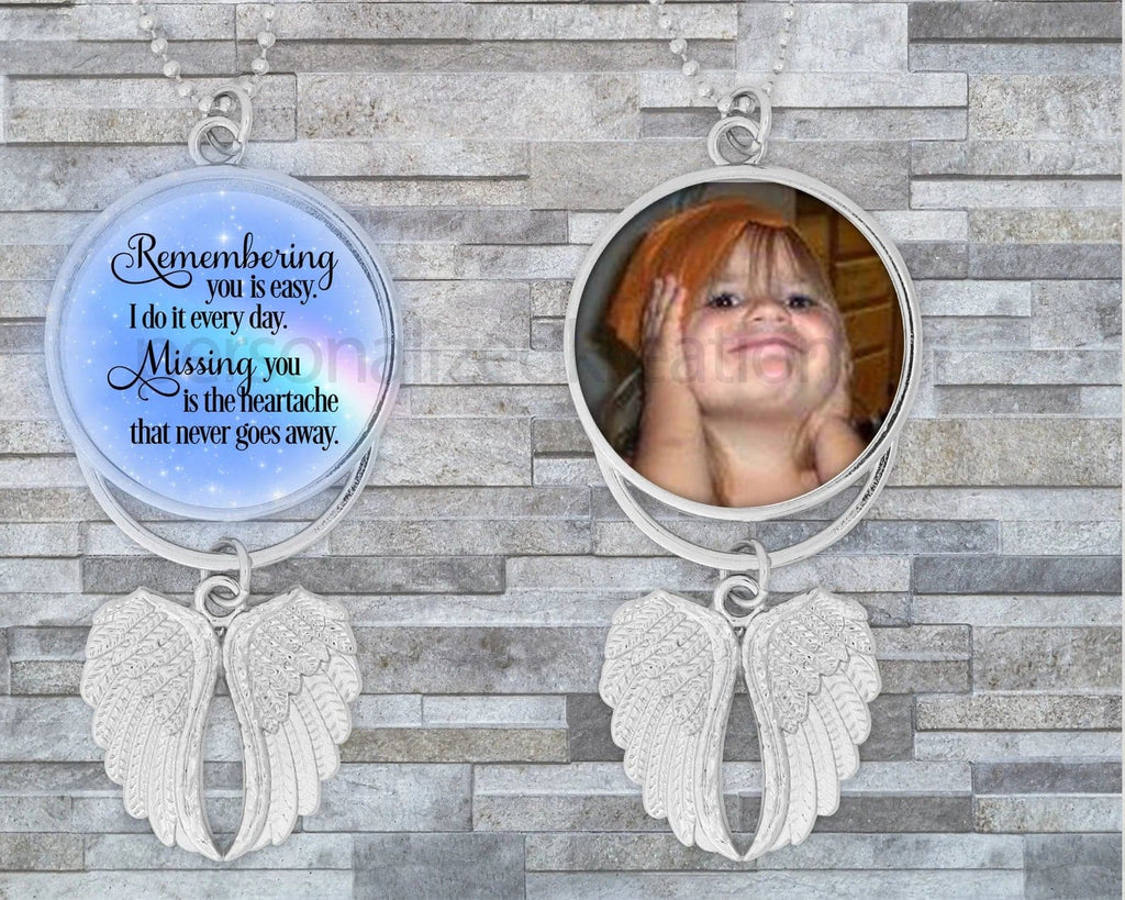 Personalized Kreation Car Charm Angel Wing Photo Memorial Charm | Memorial Gifts | Guardian Angel Gifts | Rearview Mirror Charm