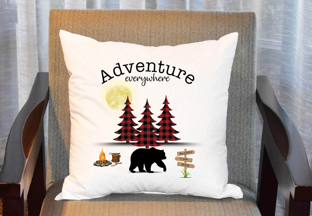 personalizedkreation-7068 Pillow Cover Canvas Bear Camping Pillow Cover | Camper Pillow Cover | Buffalo Plaid Bear Decor