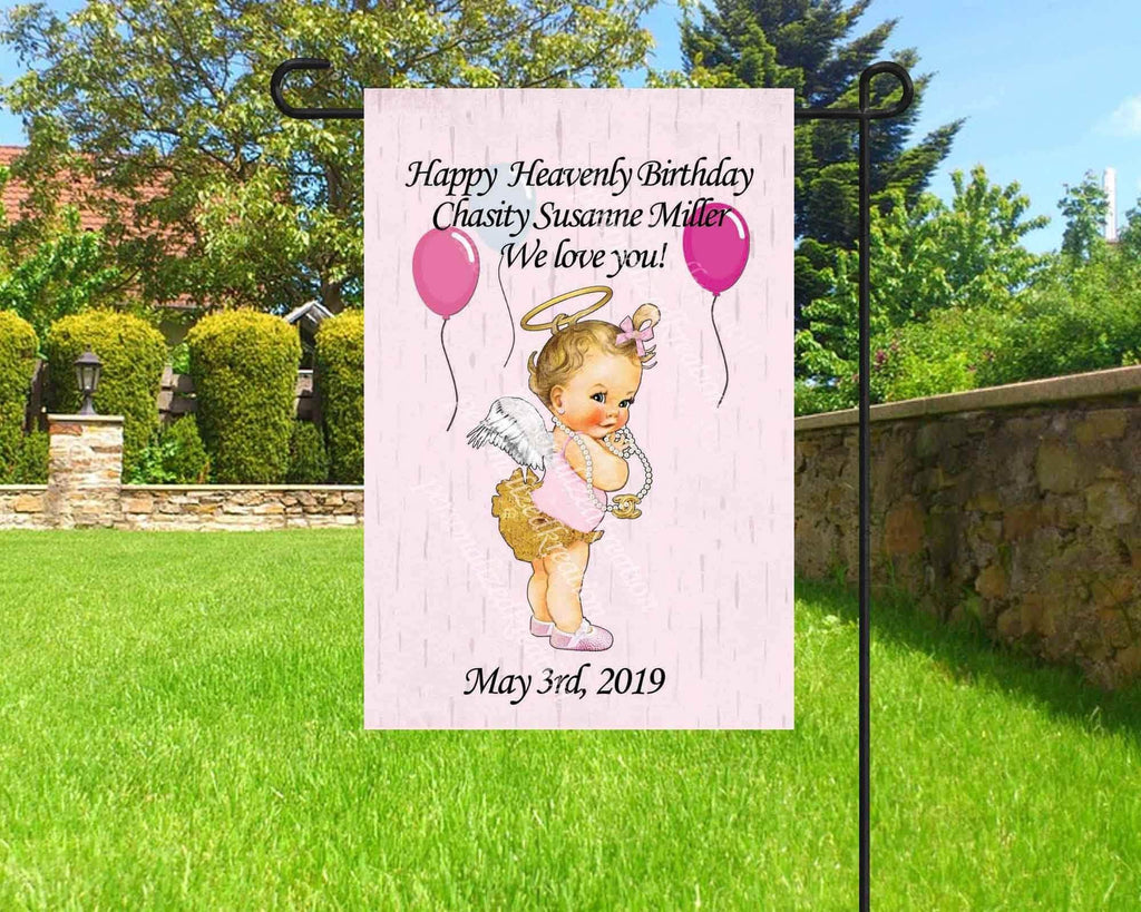 personalizedkreation-7068 Memorial Flags 12x18 1 Side / Blond Birthday In Heaven Personalized Memorial Flag | In Loving Memory