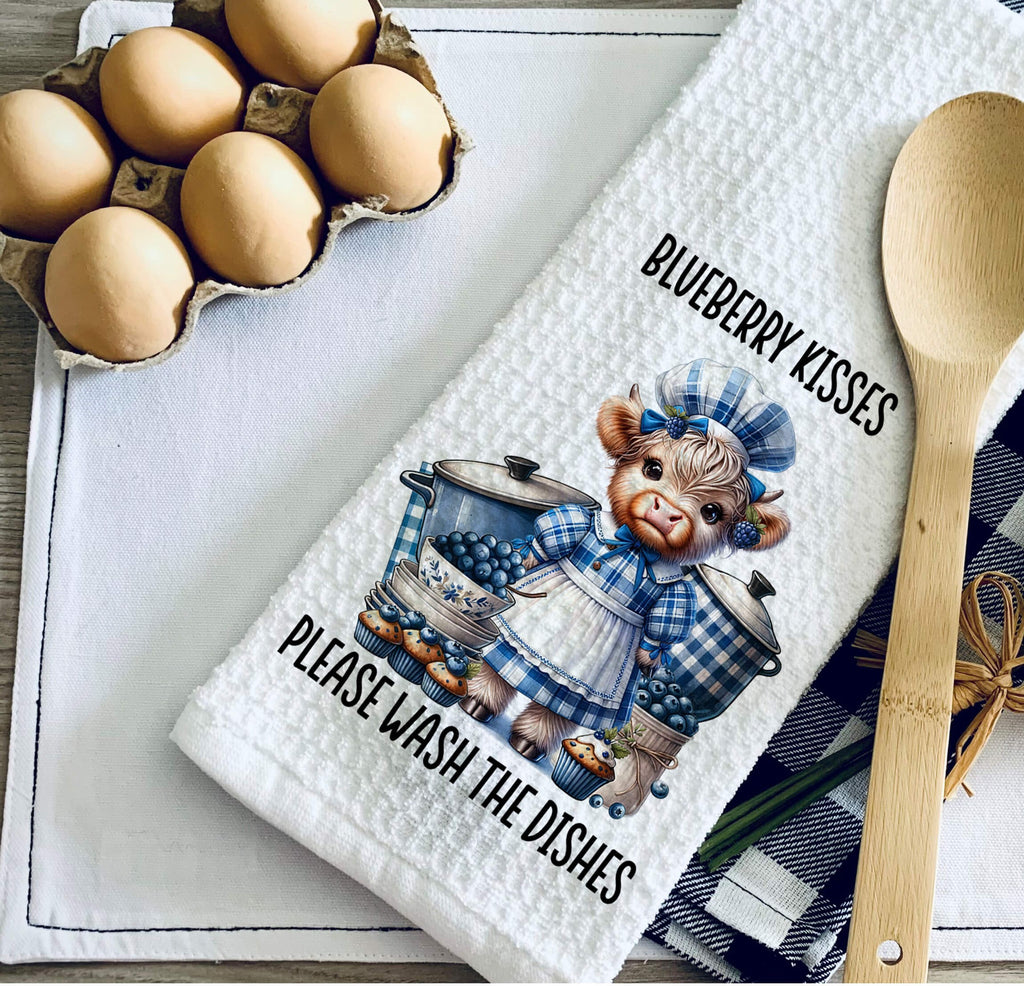 Adorable Blueberry Cow Kitchen Towel | Quirky Farmhouse Decor | .Cute Dish Towel