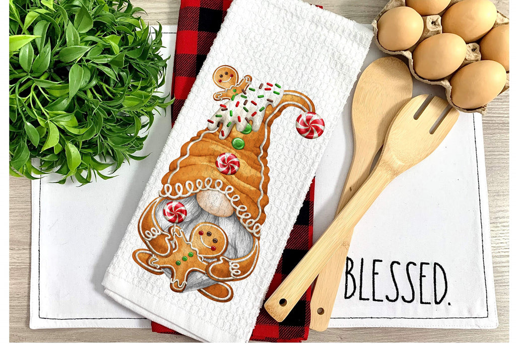 Christmas Gnome Gingerbread Kitchen Towels | Gnome Holiday Dish Cloths