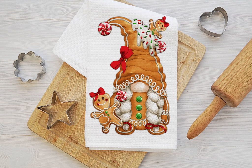 Christmas Gnome Gingerbread Kitchen Towels | Gnome Holiday Dish Cloths