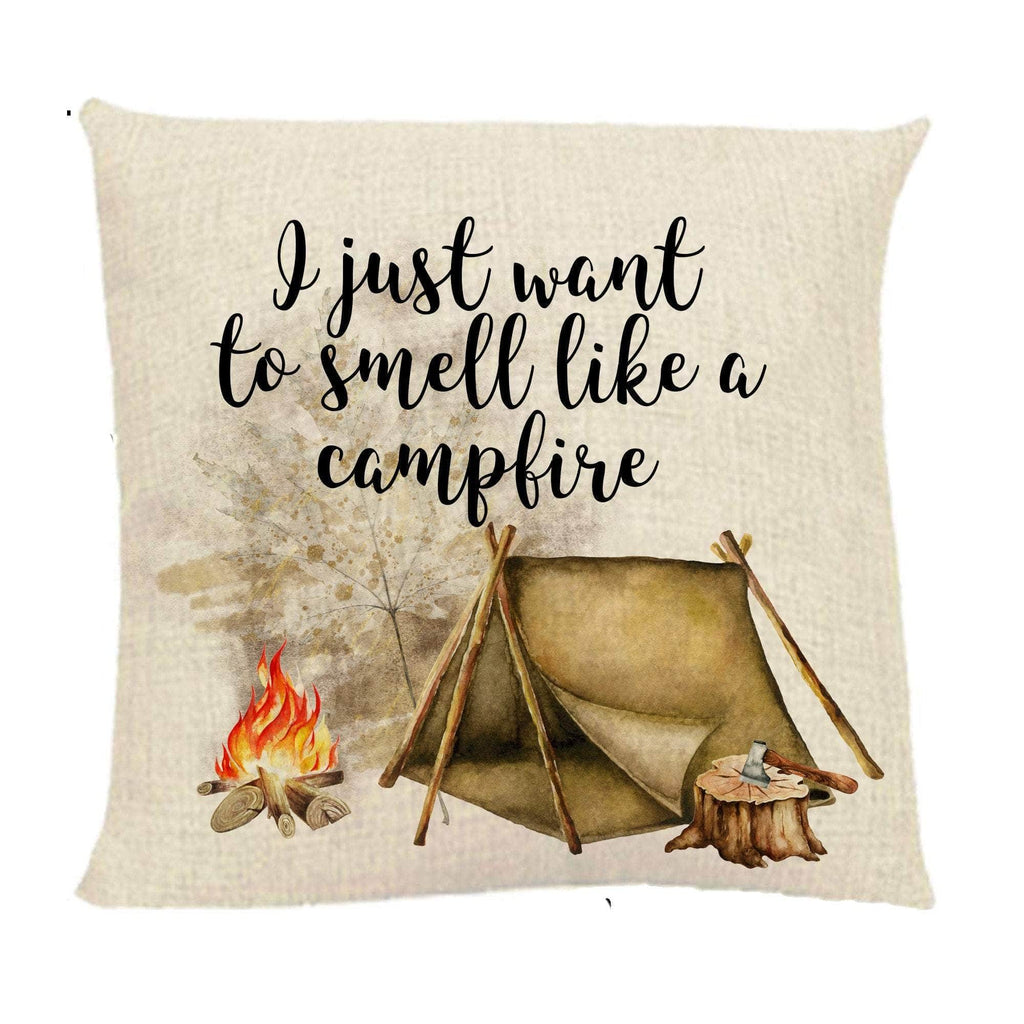 personalizedkreation-7068 Camping Natural Linen / Script Campfire Camping Pillow Cover | Personalized Kreation