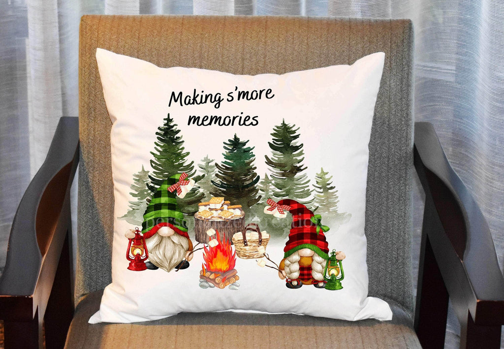 personalizedkreation-7068 Camping Campfire Gnome Pillow Cover | Making Smore Memories | Firepit Pillow Cover