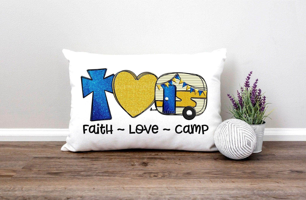 personalizedkreation-7068 Camping Camping Trailer Decor | Faith Love Camp Pillow | Camping Gifts