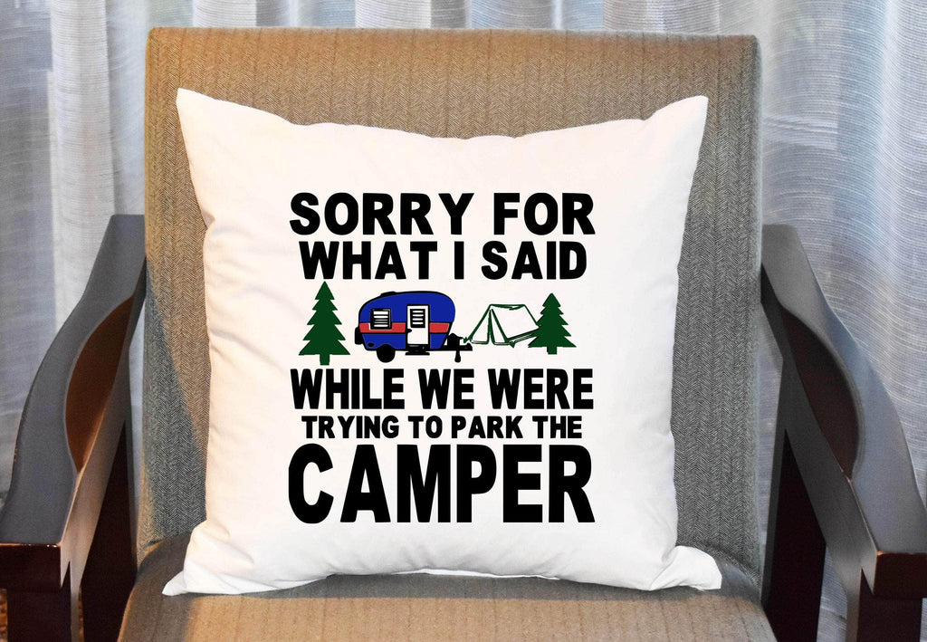 personalizedkreation-7068 Camping White Canvas Camping Trailer Pillow Cover | Funny Camping Pillow | Camping Gift