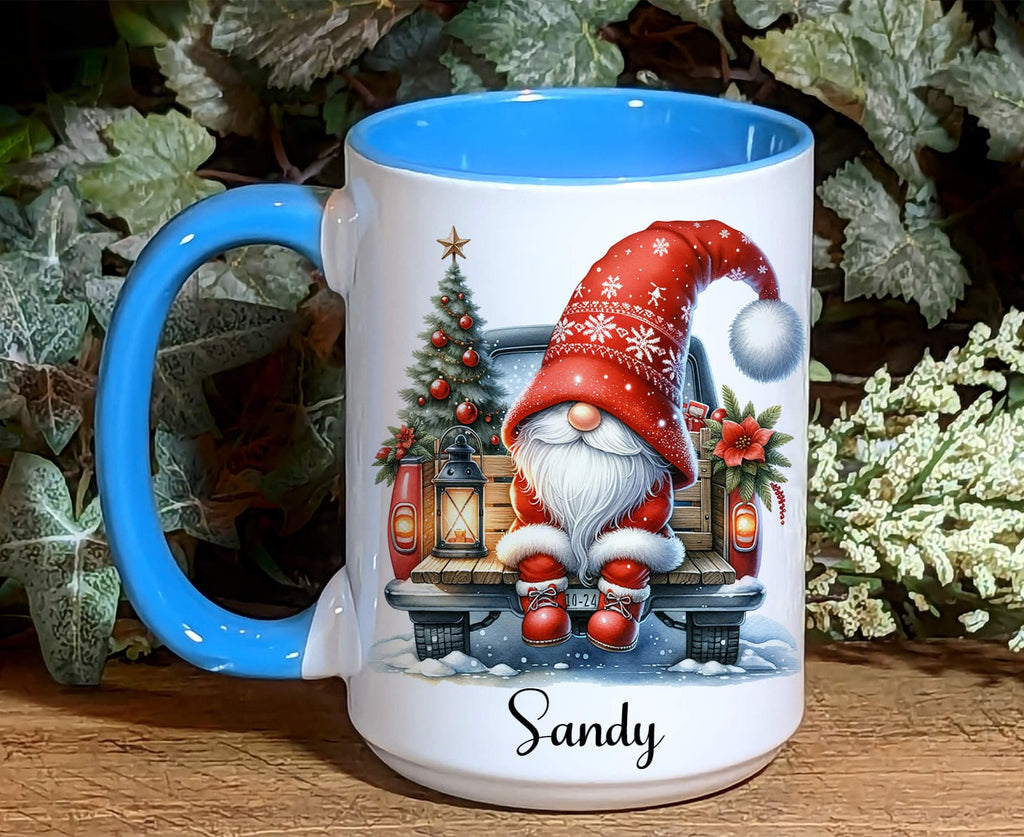 Personalized Christmas Gnome Mug with Name | Holiday Red Truck Mug