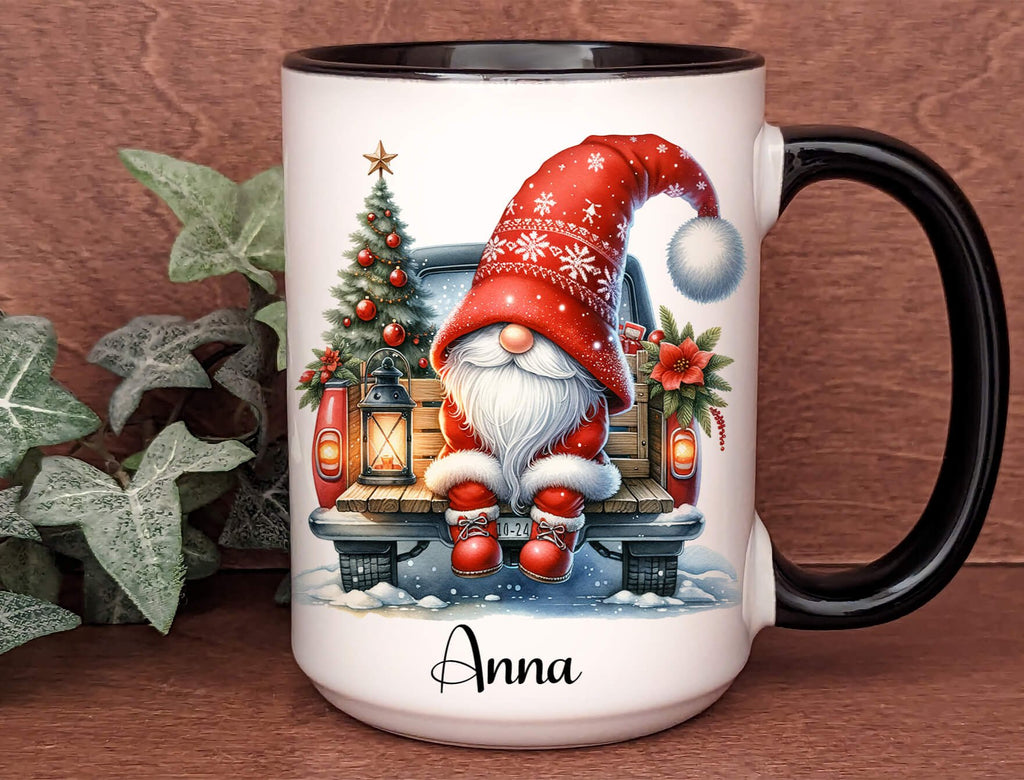 Personalized Christmas Gnome Mug with Name | Holiday Red Truck Mug | Personalized Kreation