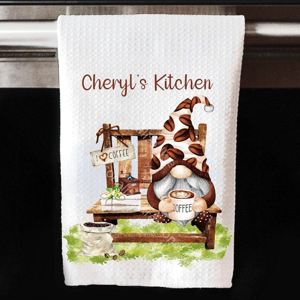 personalizedkreation-7068 Kitchen Towels/Decor With your text Coffee Gnome Kitchen Towel  | Personalized Coffee Dish Cloth | Personalized Kreation