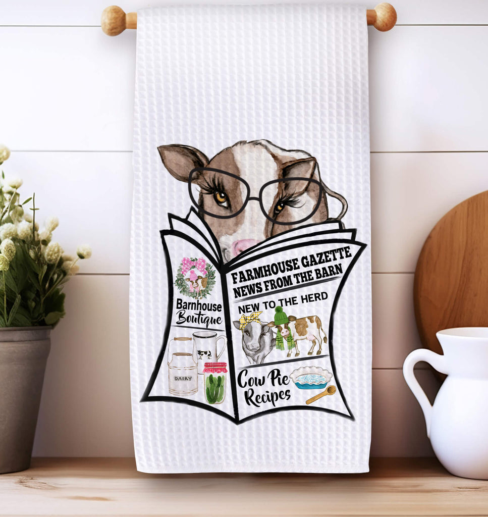 personalized kreation- Pillow Cover Funny Cow Reading Kitchen Towel | Farmhouse Home Decor