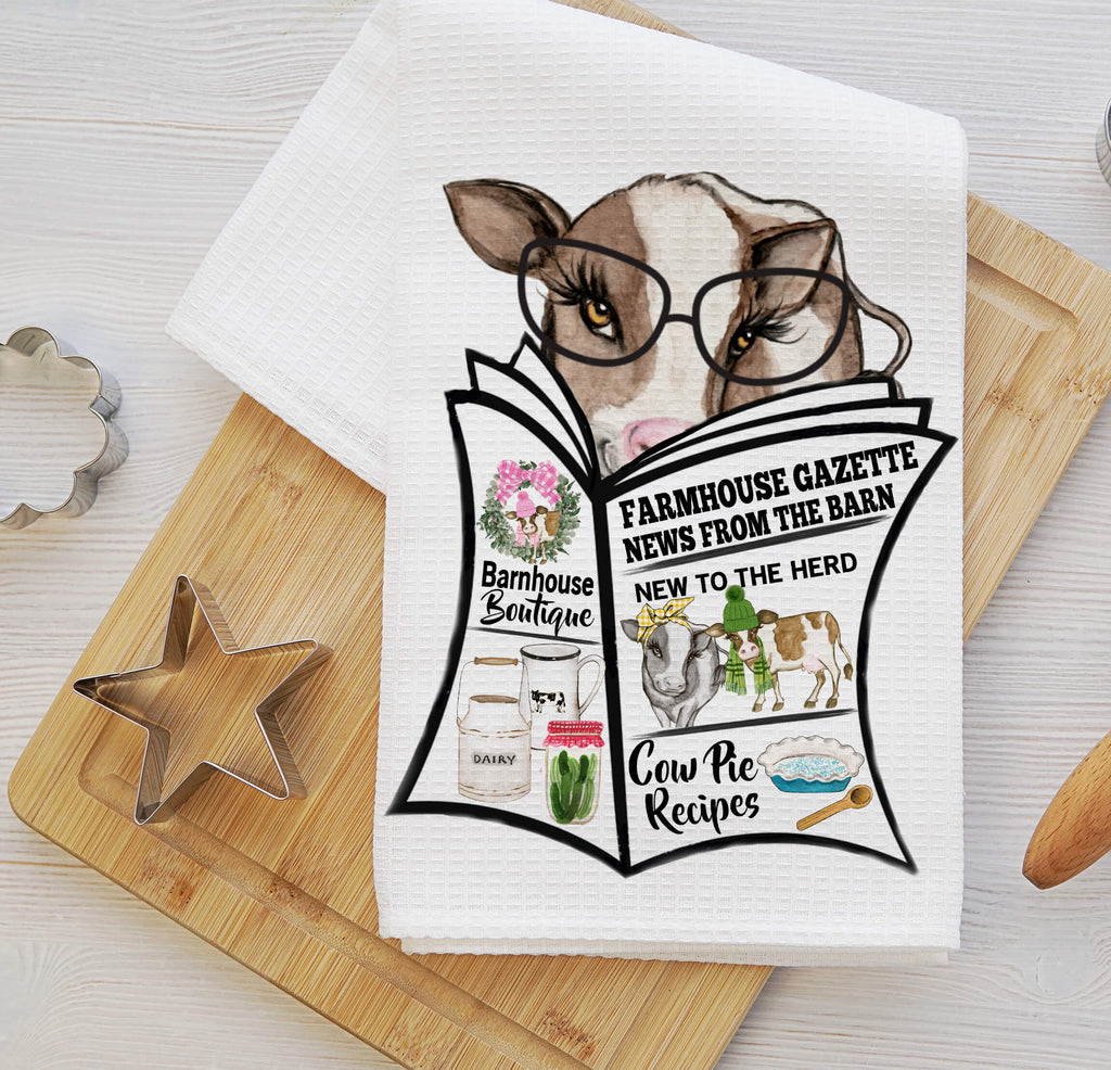 personalized kreation- Pillow Cover Funny Cow Reading Kitchen Towel | Farmhouse Home Decor