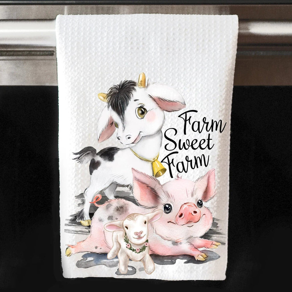 Personalized Kreation Kitchen Towels/Decor Farm Kitchen Towel | Farmhouse Kitchen Decor | Cow Dish Cloth | Pig Kitchen Linen