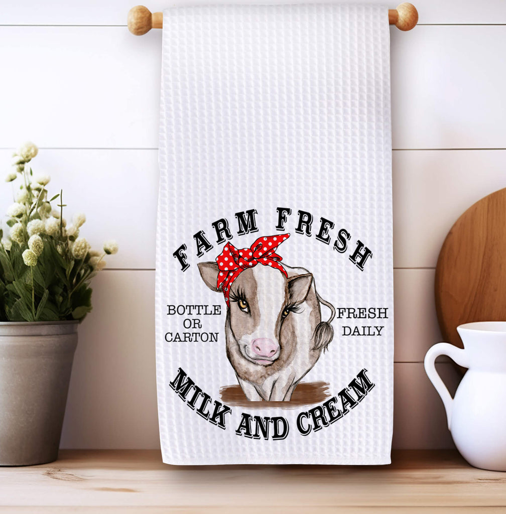 personalized kreation-Kitchen Towels/Decor Set of 2 Farmhouse Kitchen Towels | Cow Farm Fresh Milk