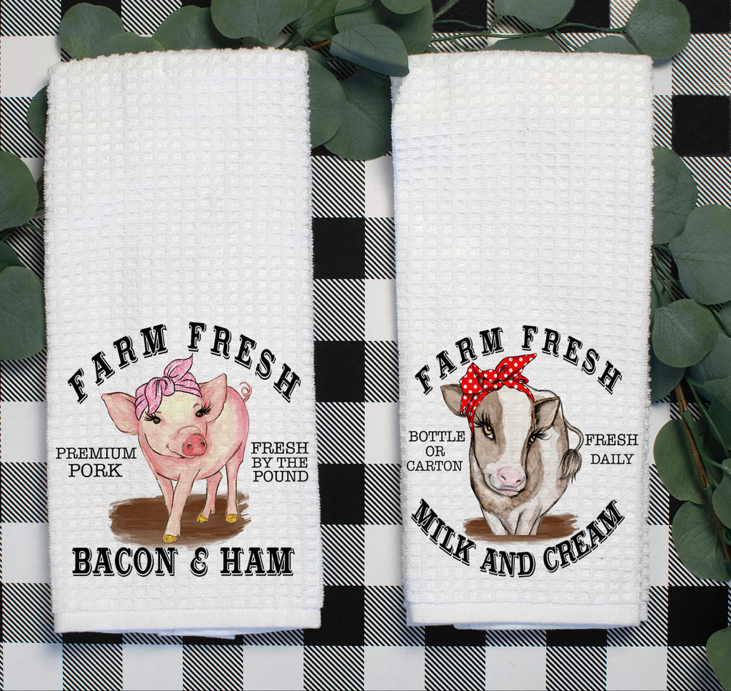 personalized kreation-Kitchen Towels/Decor Set of 2 Farmhouse Kitchen Towels | Cow Farm Fresh Milk