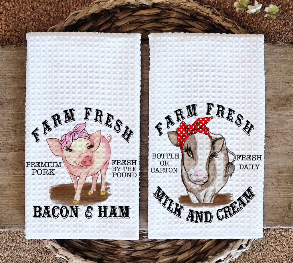 personalized kreation-Kitchen Towels/Decor Set of 2 Farmhouse Kitchen Towels | Cow Farm Fresh Milk