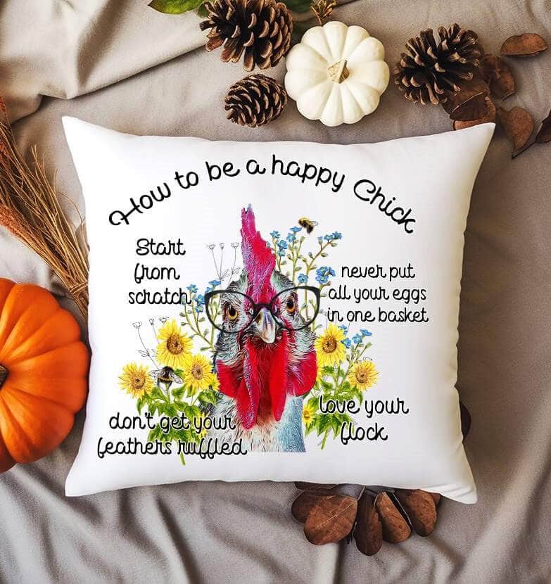 Personalized Kreation Pillow Cover Farmhouse Decor | Chicken Pillow Cover | Happy Chick Pillow Cover