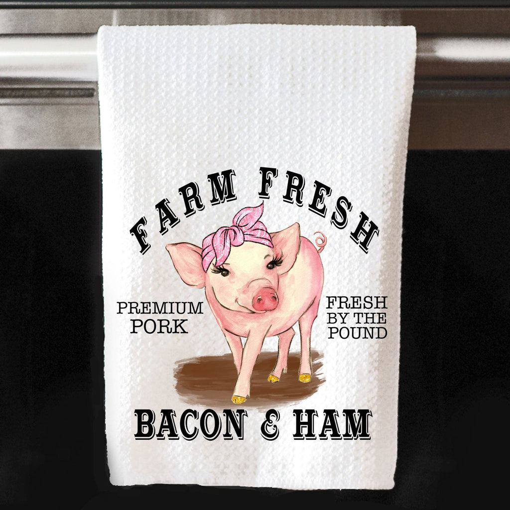 personalizedkreation-7068 Kitchen Towels/Decor Bacon Ham Pig Farmhouse Kitchen Towels | Cow Farm Fresh Milk