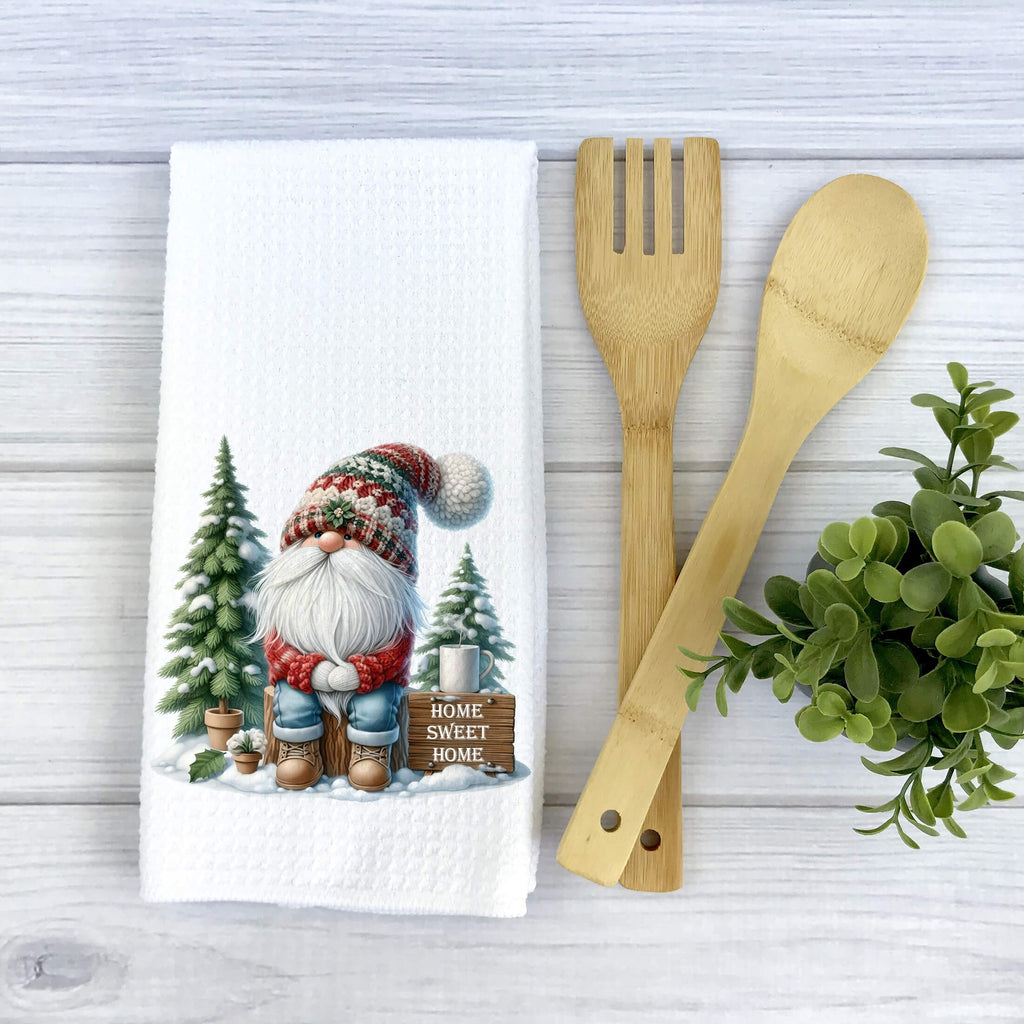 Personalized Christmas Gnome Holiday Kitchen Towel - Rustic Gnome Holiday Dish Towel