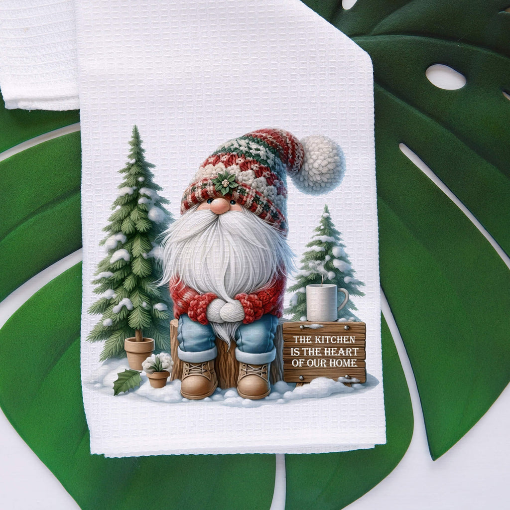 Personalized Christmas Gnome Holiday Kitchen Towel - Rustic Gnome Holiday Dish Towel