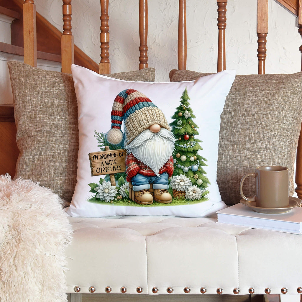 Cute Winter Holiday Gnome Pillow | Christmas Gnome Pillow Cover