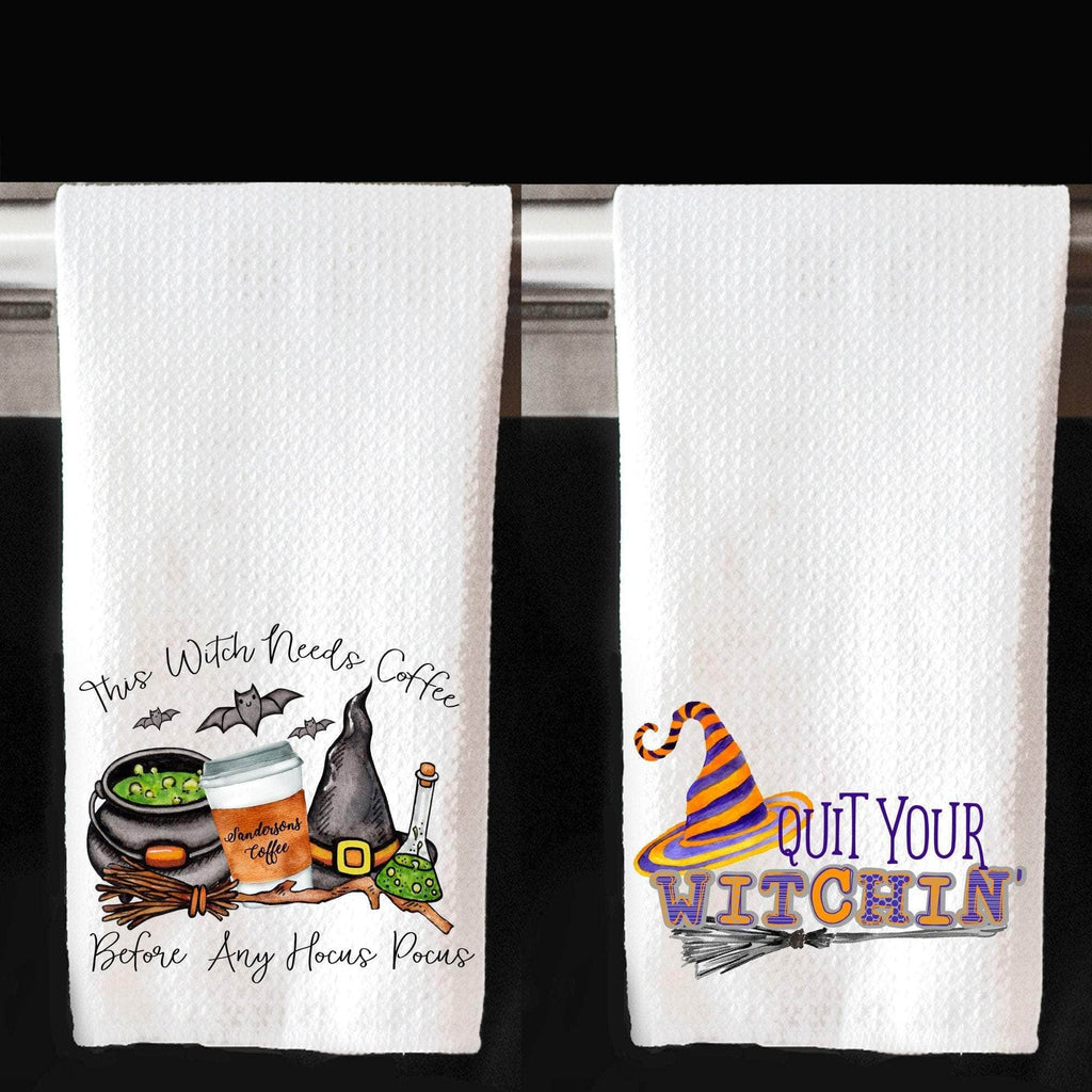 personalizedkreation-7068 Kitchen Towels/Decor Witch Needs Coffee Halloween Kitchen Towels | Halloween Decor | Witch Fall Dish Cloth