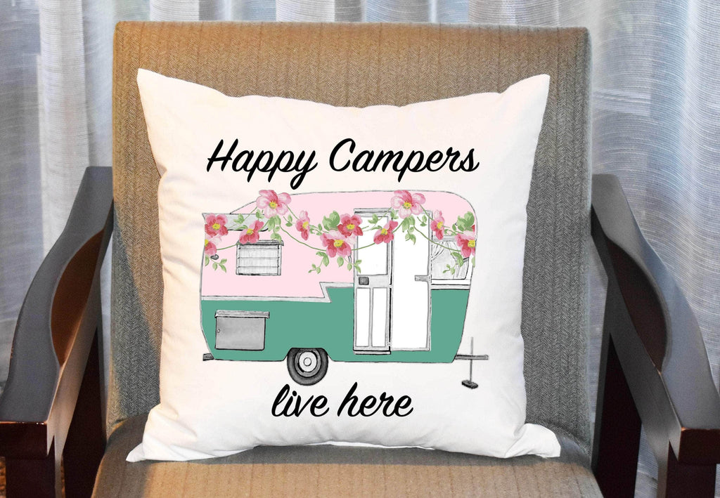 personalizedkreation-7068 Camping Happy Campers Live Happy Camper Pillow Cover | Gifts For Camping | Personalized Kreation