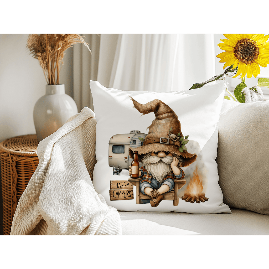 Charming Camping Gnome Pillow Cover | Rustic Outdoor Decor | Happy Campers Gift