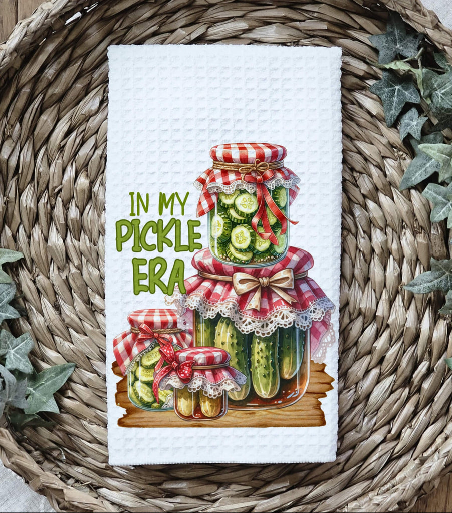 funny vintage-style kitchen towel featuring pickle jars with lace and gingham details, perfect for farmhouse decor, quirky kitchen gifts, or pickle lovers. made from high-quality cotton, eco-friendly, machine washable, and ideal for everyday use - Personalized Kreation