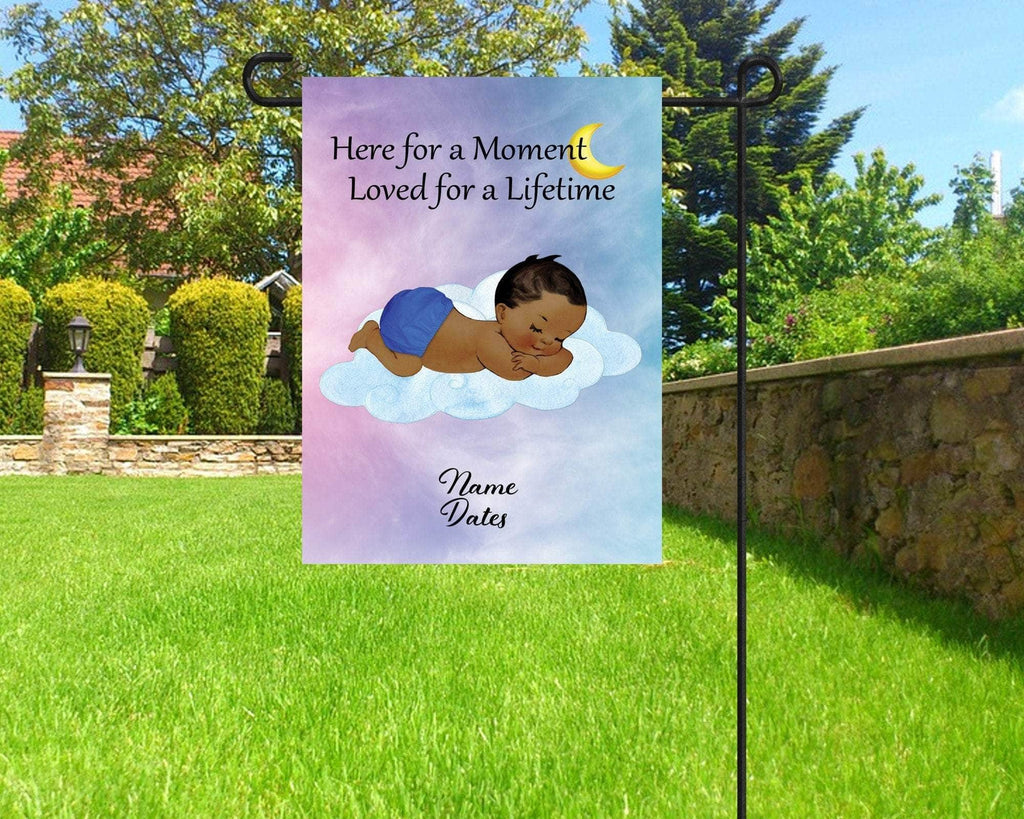 personalizedkreation-7068 Memorial Flags Dark Skin Dark Hair / 12x18&quot; 1 Sided Infant Loss In Memory Flag | Newborn Loss Personalized Flag | Cemetery Decoration