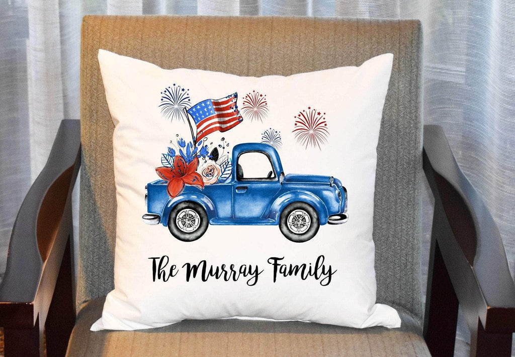 personalizedkreation-7068 Pillow Cover Blue Truck no stars July 4th Personalized Pillow Cover | Independence Day Home Decor
