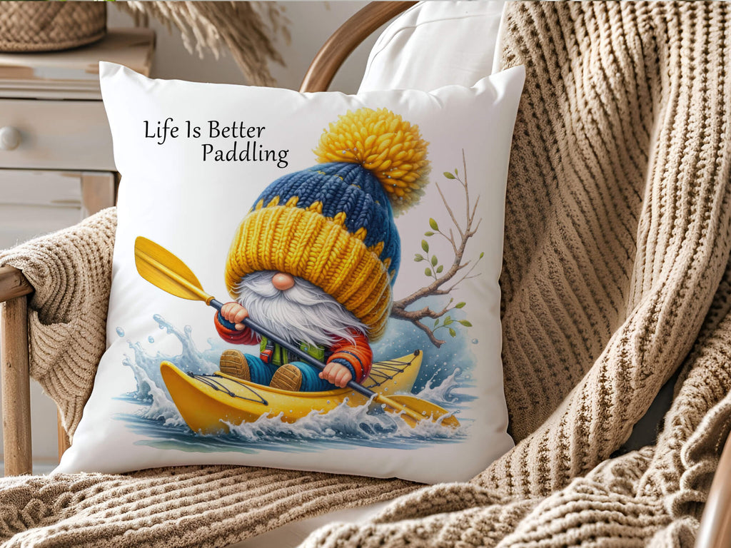 Go With The Flow Kayak Gnome Pillow – Adventure-Themed Cushion, Nautical Home Decor, Paddling Enthusiast Gift, River Rafting Throw Pillow, Lake House Accent, Cozy Boho Camping Pillow, Canoeing Home Decor, Whimsical Outdoor Adventure Cushion - Personalized Kreation