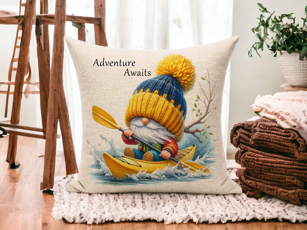 Go With The Flow Kayak Gnome Pillow – Adventure-Themed Cushion, Nautical Home Decor, Paddling Enthusiast Gift, River Rafting Throw Pillow, Lake House Accent, Cozy Boho Camping Pillow, Canoeing Home Decor, Whimsical Outdoor Adventure Cushion - Personalized Kreation