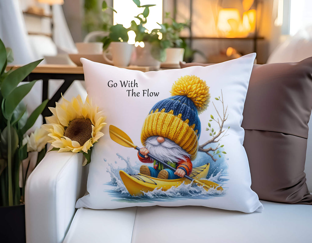 Go With The Flow Kayak Gnome Pillow – Adventure-Themed Cushion, Nautical Home Decor, Paddling Enthusiast Gift, River Rafting Throw Pillow, Lake House Accent, Cozy Boho Camping Pillow, Canoeing Home Decor, Whimsical Outdoor Adventure Cushion - Personalized Kreation