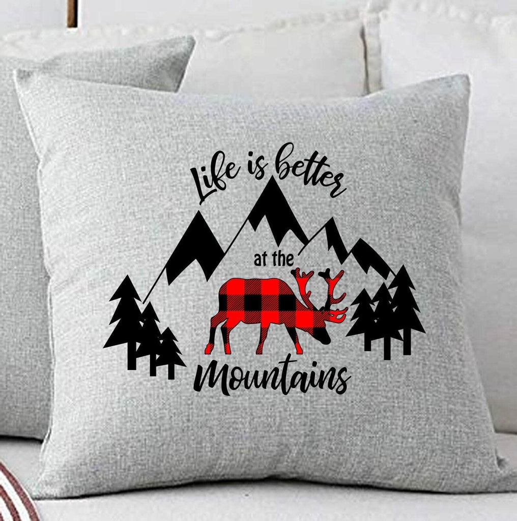 personalizedkreation-7068 Pillow Cover Gray Linen Moose Pillow Cover | Lodge Pillow Cover | Camping Moose Pillow