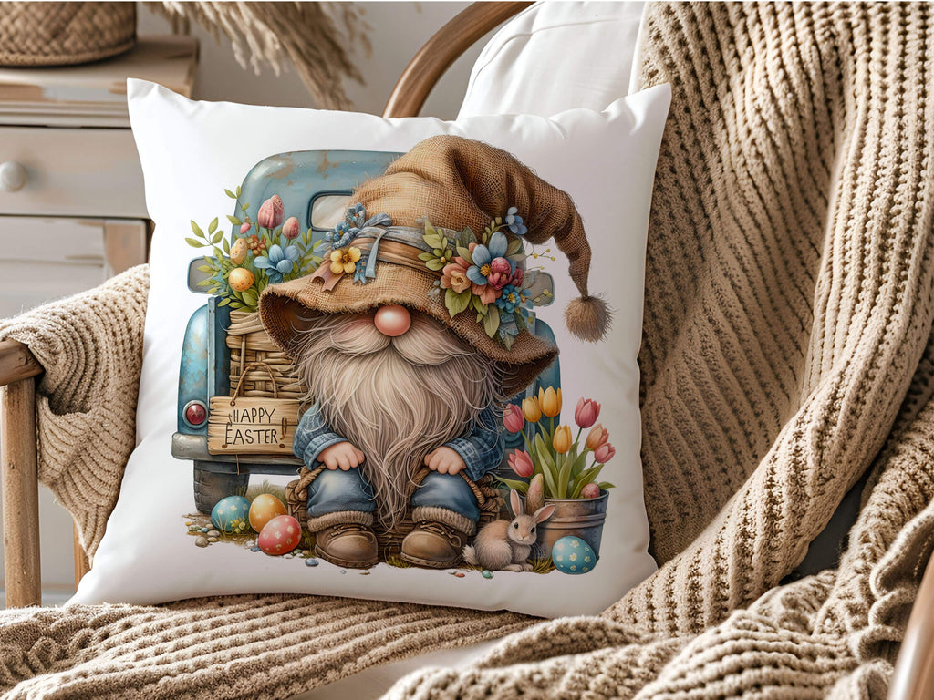 Easter Gnome Pillow - Vintage Truck Spring Decor - Farmhouse Throw Cushion - Rustic Easter Decoration - Seasonal Home Accent - Pastel Floral Pillow - Cozy Cottagecore Pillow Cover - Personalized Kreation