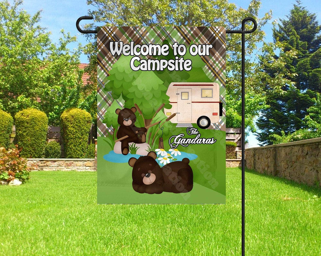 personalizedkreation-7068 Camping 12x18&quot; single side Personalized Bear Camping Flag | Camping Decor | Motorhome Camping Garden Flag